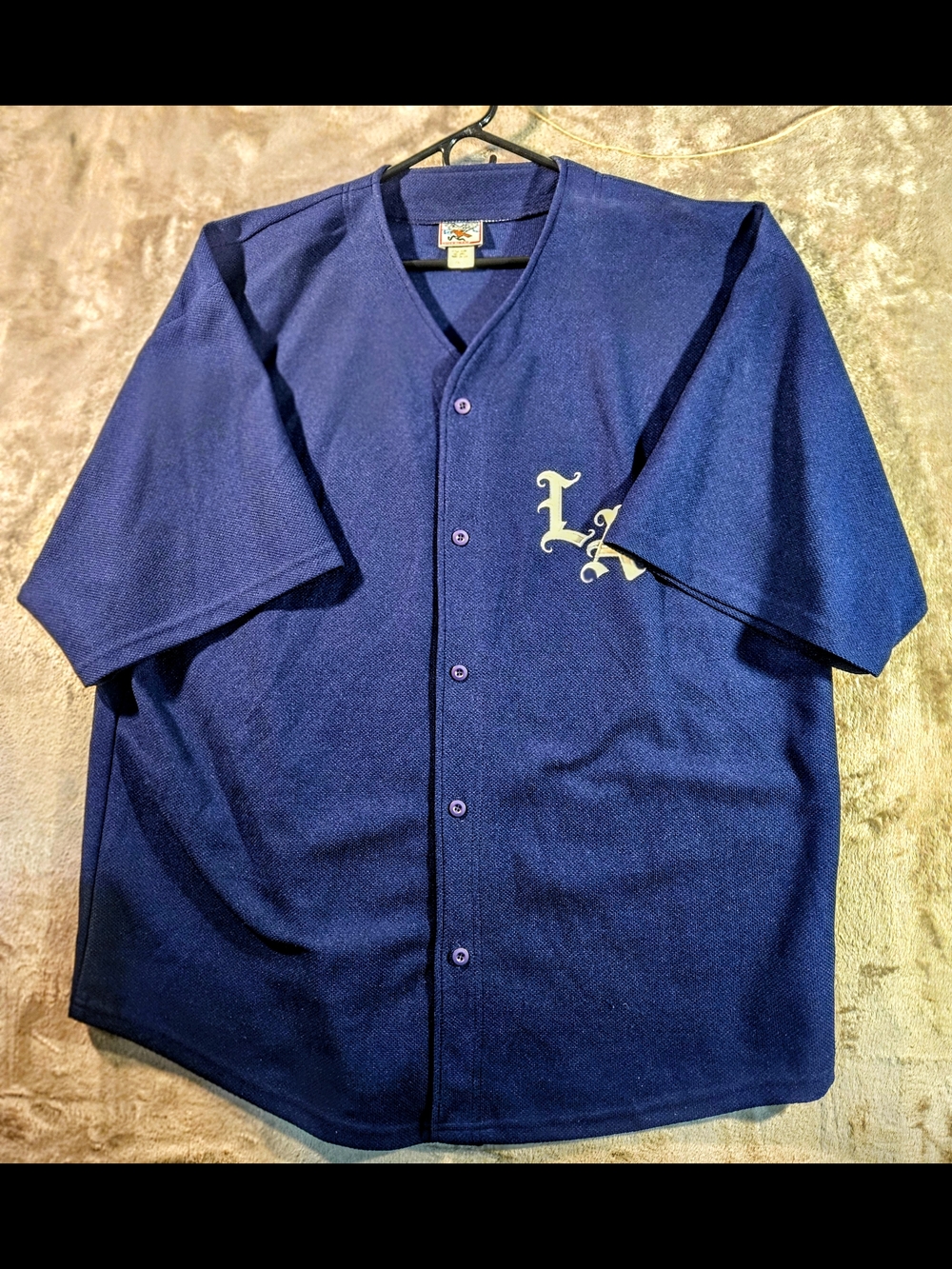 Men's Lightweight Navy Button-Front Shirt Jacket with Script Logo